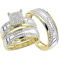 Round Cut D/VVS1 Diamond Engagement Wedding His & Her Trio Ring Set 14K Two Tone Gold Plated 925 Sterling Silver