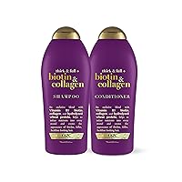OGX Thick & Full + Biotin & Collagen Extra Strength Volumizing Shampoo + Conditioner with Vitamin B7 & Hydrolyzed Wheat Protein for Fine Hair, 25.4 oz Pack of 2