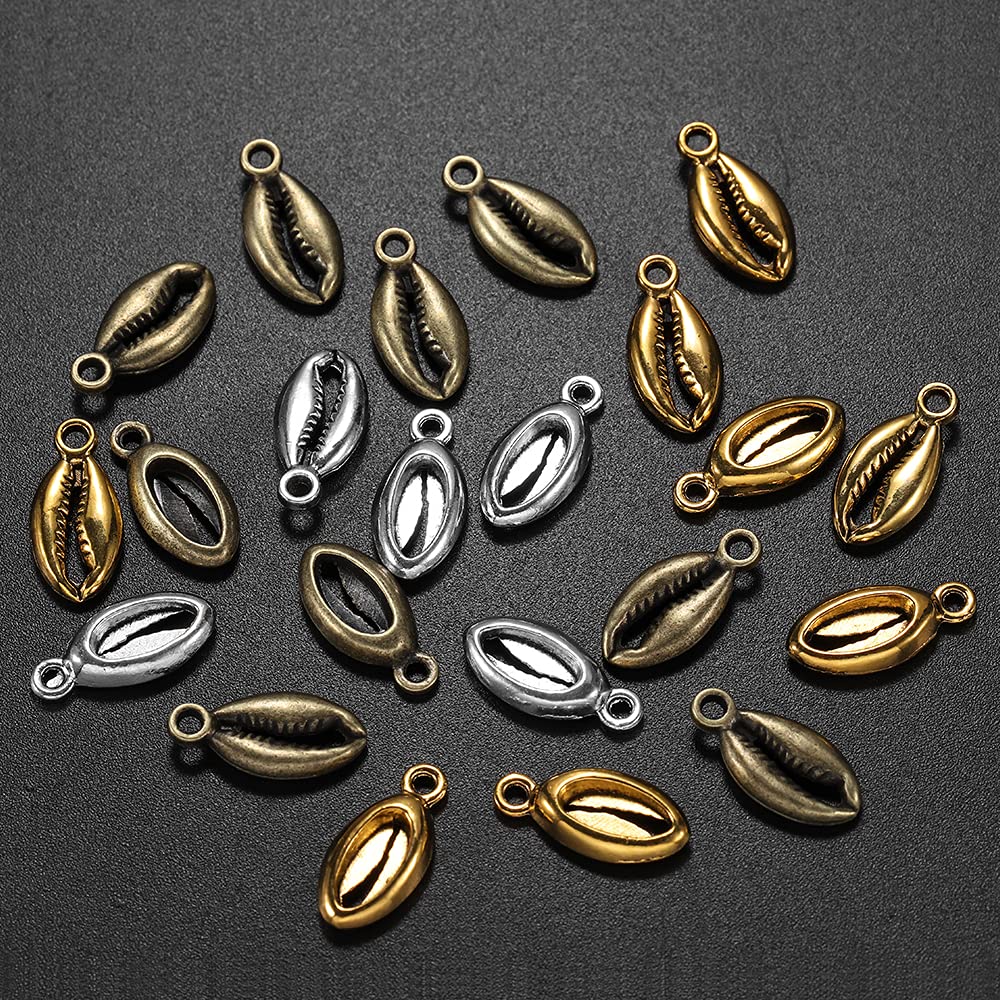AGCFABS 20pcs/lot 17x8mm Plated Antique Gold Bohemian Cowrie Conch Shells Charm Pendant For Necklaces Bracelet Jewelry Makings Supplies
