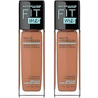 Fit Me Matte + Poreless Liquid Foundation Makeup, Spicy Brown, 2 COUNT Oil-Free Foundation