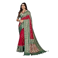 Elina fashion Women's Cotton Silk Patola Print Mirror Saree With Unstitched Blosue|Sari for Holi Festival Gift
