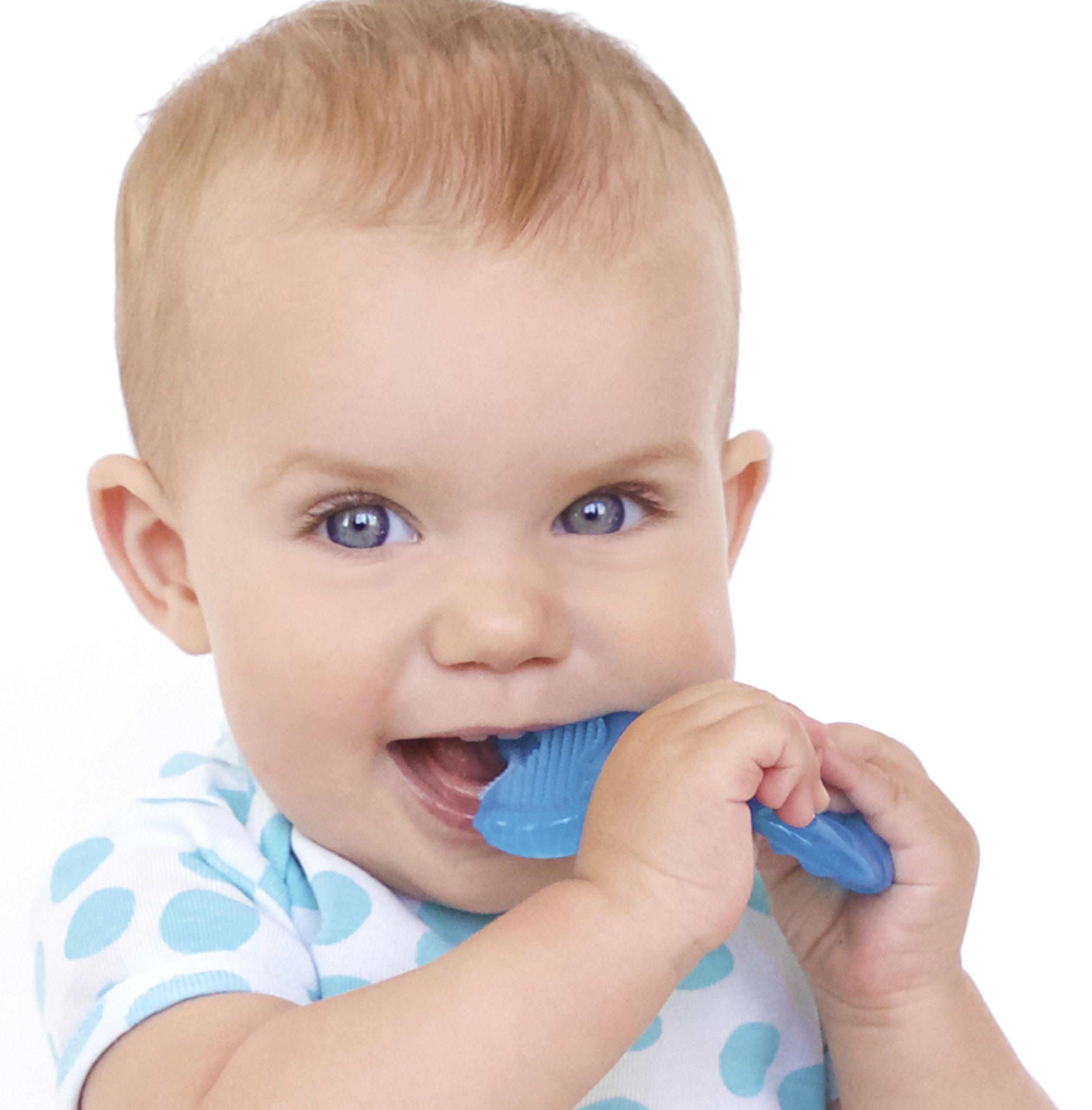 Nuby Silicone Teethe-EEZ Teether with Bristles, Includes Hygienic Case, Blue