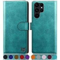 SUANPOT for Samsung Galaxy S24 Ultra Wallet case with RFID Blocking Credit Card Holder,Flip Book PU Leather Protective Cover Women Men for Samsung S24Ultra Phone case Blue Green
