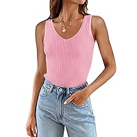ZESICA Womens 2024 Ribbed Tank Tops Summer Sleeveless V Neck Shirts Casual Sexy Slim Fitted Basic Knit Tees