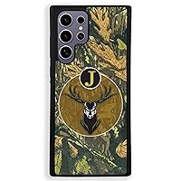 Monogram Camo Buck for Samsung Galaxy S22 Plus Ultra, Personalized iPhone Case, Gift for Him Birthday Dad Brother Husband Him, Black Rubber, Slim Fit