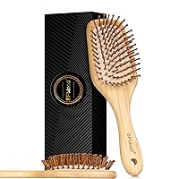 Bamboo Hair Brush with Paddle - Rounded Wood Bristles for Detangling and Gently Massaging Scalp by BFWood, Reduces Frizz and Static