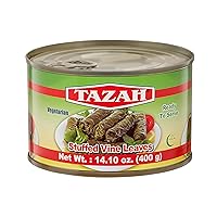Tazah Dolmas Stuffed Grape Leaves 14.1oz Turkish Stuffed Leaves Halal Vegetarian Ready to Eat Easy Open Can 400g