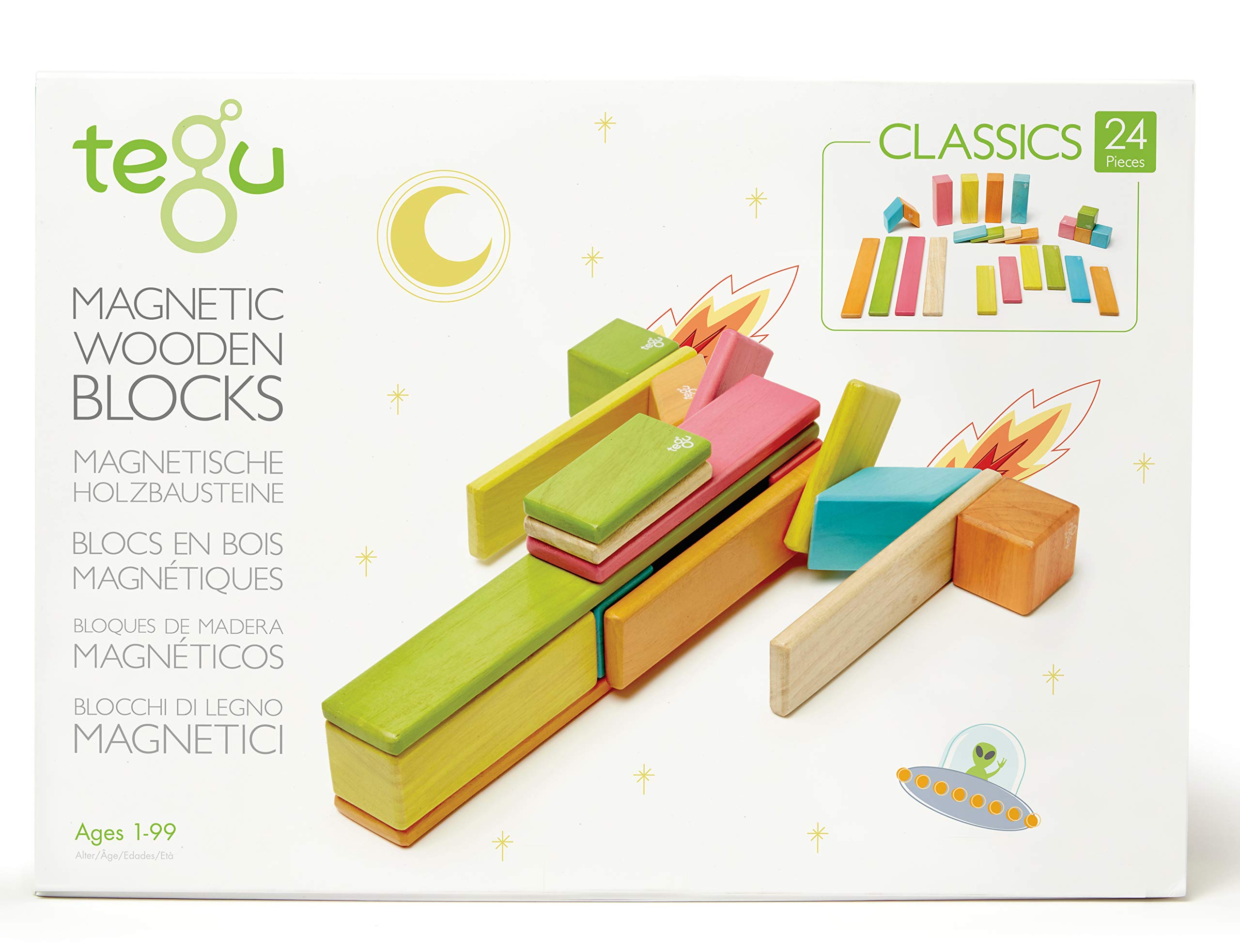 24 Piece Tegu Magnetic Wooden Block Set, Tints, 1-99 years old