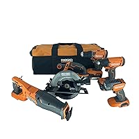 RIDGID 18V Lithium-Ion Cordless 5-Tool Kit with (2) 4.0 Ah Batteries and Charger- R9635