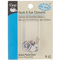 Dritz Closures Hook & Eye, No-Sew, Nickel, 4 Count