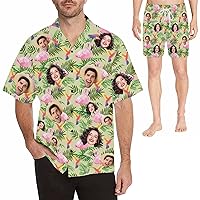 Personalized Photo Hawaiian Shirt and Swim Trunks for Men, Custom Short Sleeves Shirt & Mens Bathing Suit with Face