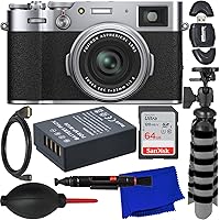 FUJIFILM X100V Digital Camera (Silver) + SanDisk 64GB Ultra SDXC Memory Card, Mini “Gripster” Tripod, Spare Battery, 6 Ft. Micro to Standard HDMI Cable, Manufacturer’s Accessories & More (17pc Bundle)