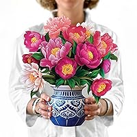 Freshcut Paper Pop Up Cards, Peony Paradise, 12 Inch Life Sized Forever Flower Bouquet 3D Popup Greeting Cards, Mother's Day Gifts, Birthday Gift Cards, Gifts for Her with Note Card & Envelope