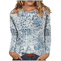 Shirts for Women, Women's Fashion Casual Long Sleeve Print Round Neck Pullover Top Blouse