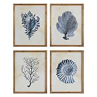 Wood Framed Wall Art with Blue Shells & Coral (Set of 4 Designs)