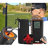 Bushnell Wingman View Golf Speaker Gift Box Bundle - LCD Display, Bluetooth Music & Audible GPS Distances - Perfect Golf Gift - Includes Wingman View, Protective Wingman Pouch, Gift Box, Red Bow