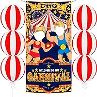 KatchOn, Carnival Balloons for Carnival Decorations - 22 Inch, Pack of 6 | Carnival Photo Booth Backdrop - Large, 72x36 Inch | Red and White Striped Balloons | Carnival Theme Party Decorations