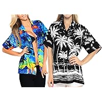 LA LEELA Women's Hawaiian Blouse Shirt Casual Short Sleeve Fashion Work from Home Clothes Women Beach Shirt Blouse Shirt Combo Pack of 2 Size XL
