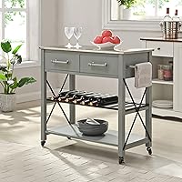 FirsTime & Co. Gray and Silver Aurora Kitchen Cart, Coffee Bar and Microwave Stand, Island on Wheels with Storage, Wood and Metal, Farmhouse, Grey, 31.5 inches