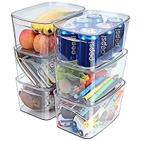 AREYZIN Clear Storage Bins with Lids Kitchen Storage and Organizer 6 Pack Stackable Refrigerator Organizer Bins Lidded Pantry Organization and Storage Containers, 6.8 Quart