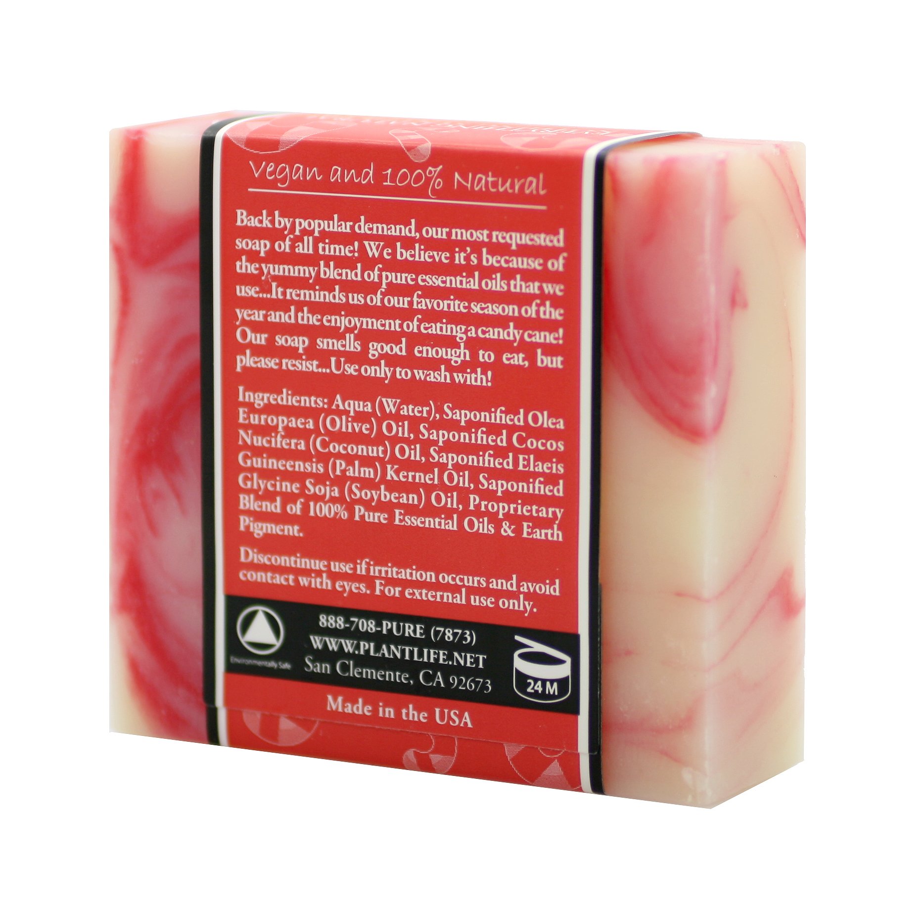 Plantlife Candy Cane Bar Soap - Moisturizing and Soothing Soap for Your Skin - Hand Crafted Using Plant-Based Ingredients - Made in California 4oz Bar