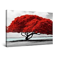 Startonight Canvas Wall Art Abstract - Red Tree River Painting - Large Artwork Print for Living Room 32
