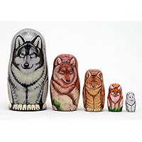 Wolves & Foxes Russian Nesting Doll 5pc./6