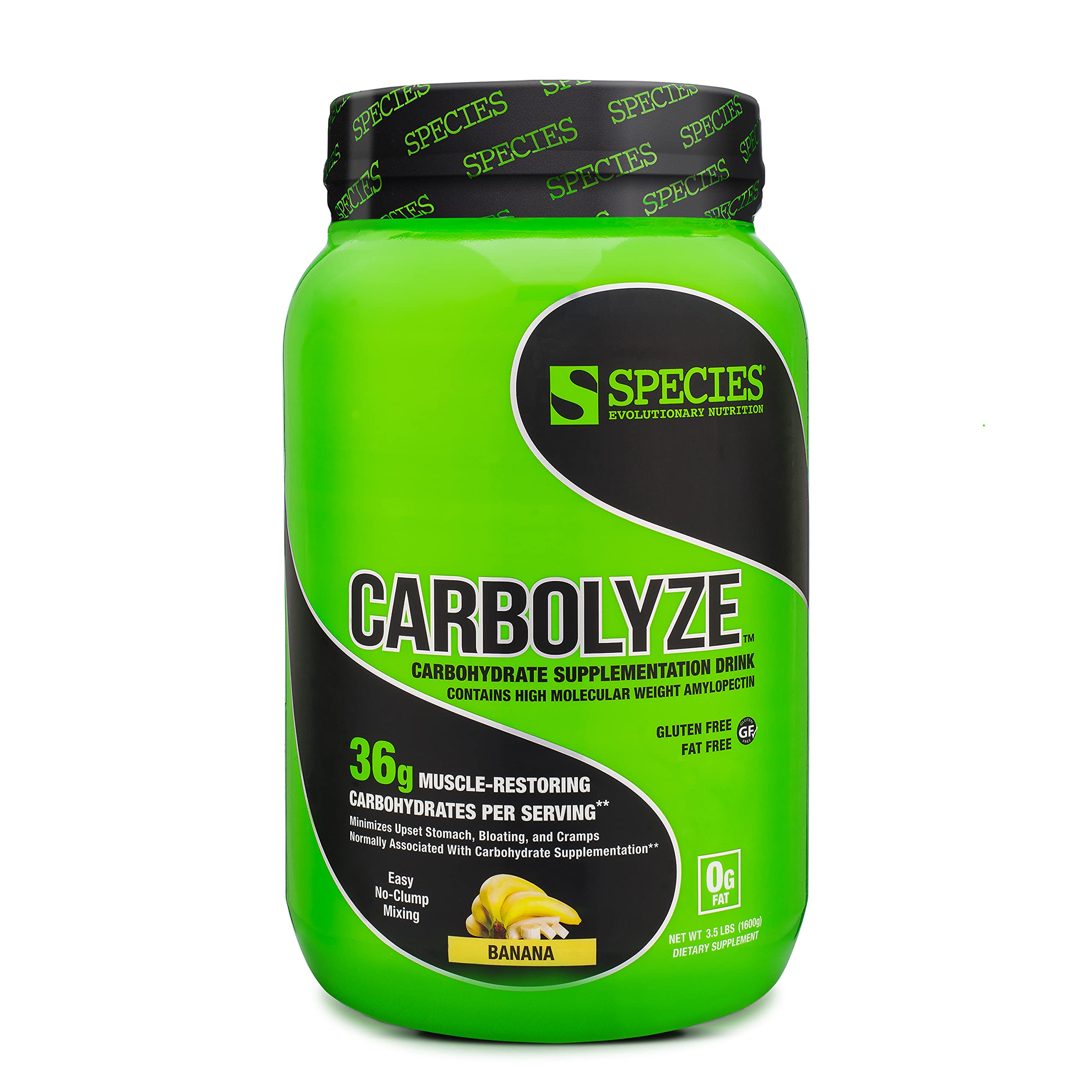 Species Nutrition Carbolyze Carbohydrate Powder Supplement, No Bloating or Cramping, High Molecular Weight Micronized Carb Powder Intra & Post Workout. Sugar Free. (Banana, 40 Servings)