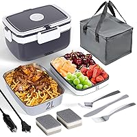 Electric Heated Lunch Box for Adults - 90W 2L Double Layer Portable Food Warmers for Work 12V/24V/110V/220V Fast Heating Food Heater for Car&Truck 304 Stainless Steel (GREY)