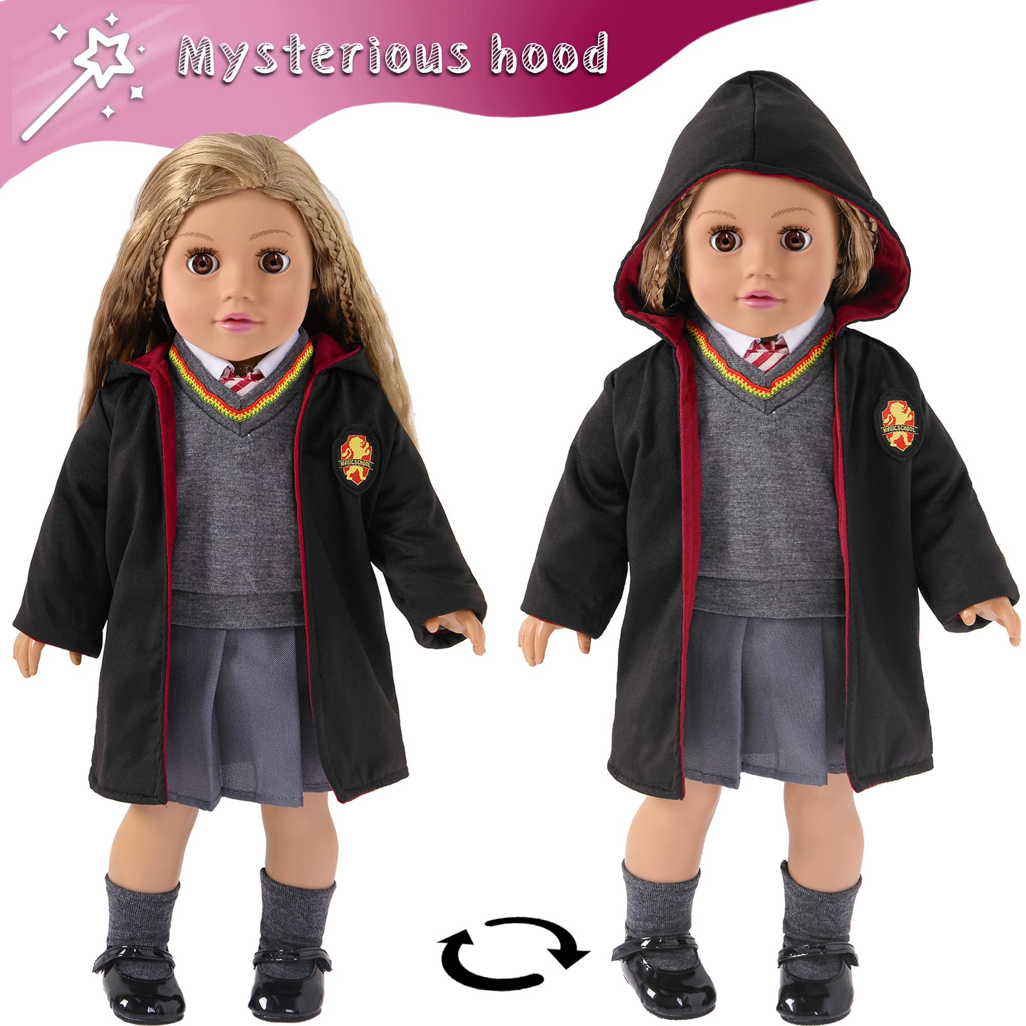 18 inch Dolls Magic School Uniform Inspired Costume Doll Clothes Accessories Set Include Outfit Shoes for Girls Gift (No Doll)