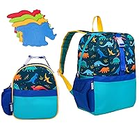 Wildkin Kids Pack it All Backpack, Clip in Lunch Box, and Ice Pack Bundle for Freshness and Convenient Design On-The-Go (Jurassic Dinosaurs)