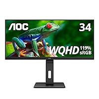 AOC U34P2 34-inch Professional Grade Ultra Wide Monitor, 21:9 WQHD 3440x1440, 105% AdobeRGB Wide Color Gamut, Excellent for Graphics Design, Height Adjustable Stand Black