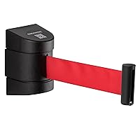 DuraSteel Wall Mount Retractable Belt Barrier - 6.5 Ft Red Safety Belt in Sturdy Black Casing - Guardian 2.0 Indoor & Outdoor Do Not Cross Caution Tape for Crowd Control Queue Barrier, Line Divider