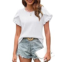 Blooming Jelly Womens Summer Short Sleeve Tops Dressy Casual Blouse Trendy Spring Cute Ruffle Shirt