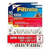 Filtrete 20x25x5 Air Filter, MPR 1000, MERV 11, Micro Allergen Defense Pleated 5-Inch Air Filters, 2 Filters