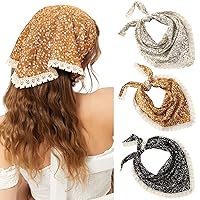 Molans 3Pcs Floral Head Scarf, Chiffon Hair Bandanas Kerchief, Vintage Boho Hair Scarf for Women Girls