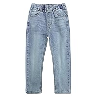 KIDSCOOL SPACE Child Simple Design Denim Pants,12M-14T Wide Age Ranges Ribbed Elastic Waist Jeans