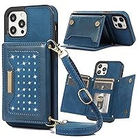 XYX Wallet Case for iPhone 12 Pro Max 6.7 Inch, Crossbody Strap PU Leather RFID Blocking Credit Card Holder Card Cases Women Girl with Adjustable Lanyard for iPhone 12 Pro Max, Blue