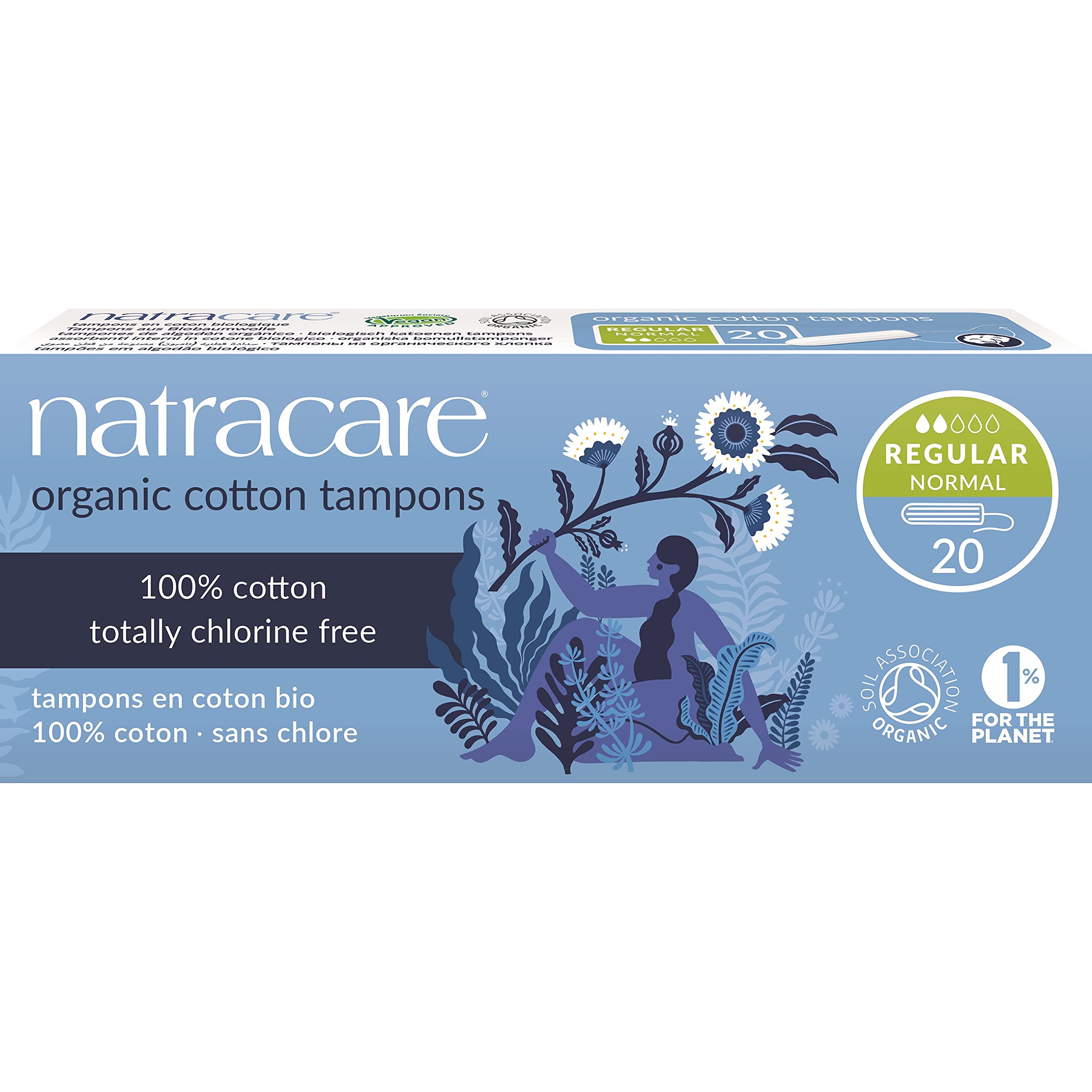 Natracare Non-Applicator 100% Organic Cotton Tampons, Regular, Totally Chlorine Free, Biodegradable and Compostable (12 Pack, 240 Tampons Total)