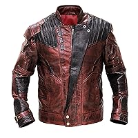 Mens Guardians Distressed Red Maroon Leather Jacket - Men Quill Guardians Lord Holiday Special Leather Jacket
