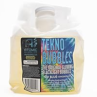 Tekno Bubbles 64oz Smart Pouch Refill - Blue - UV Blacklight Glow Bubbles, Glow Parties, Indoor & Outdoor, Safe for Kids, Non-Toxic