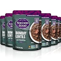 Saffron Road Bombay Lentils Meal Pouch - 6 Pack, 10 Oz Each - Vegan, Gluten-Free, Non GMO, Halal and Kosher