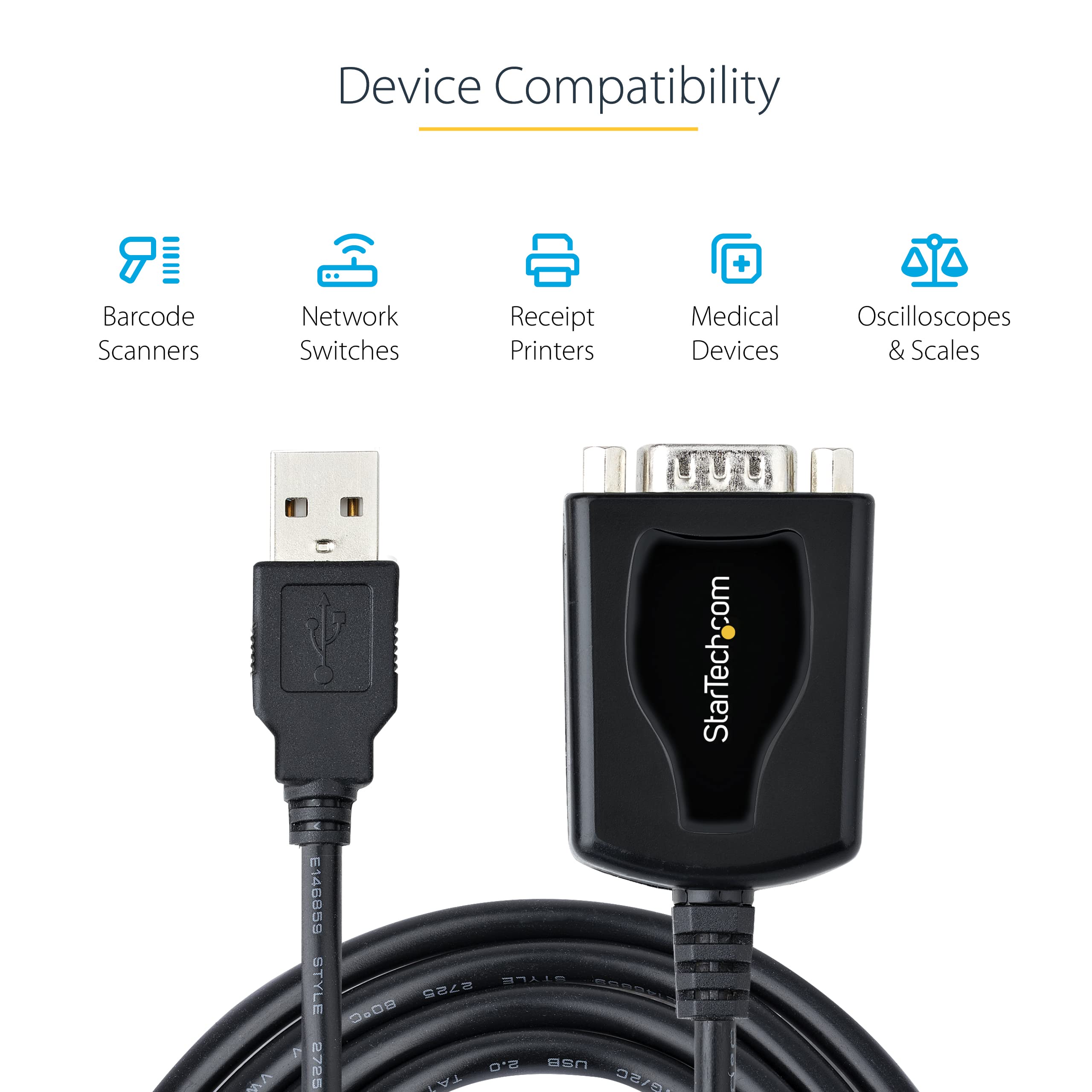 StarTech.com 3ft (1m) USB to Serial Cable with COM Port Retention, DB9 Male RS232 to USB Converter, USB to Serial Adapter for PLC/Printer/Scanner, Prolific Chipset, Windows/Mac (1P3FPC-USB-SERIAL)