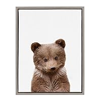 Kate and Laurel Sylvie Baby Bear Animal Print Portrait Framed Canvas Wall Art by Amy Peterson, 18x24 Gray
