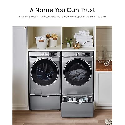 SAMSUNG 27-Inch Washer Dryer Pedestal Stand w/ Pull Out Laundry Storage  Drawer, Stainless Steel 