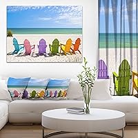 Adirondack Beach Chairs Seashore Photo Canvas Art Print,Blue
