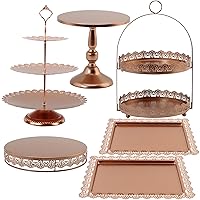 6 Pcs Rose Gold Cake Stands Set, QENUIITEA Cake Display Pedestal Tiered Cupcake Holder Dessert Plate Serving Tower Tray Decorative for Wedding Birthday Party Baby Shower Celebration