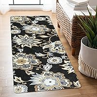 Lahome Floral Black Small Runner Rug - 2x4 Area Rug Non-Slip Low-Pile Washble Entryway Runner Rug Throw Stain Resistant Kitchen Rugs, Paisley Print Accent Carpet Runners for Bedroom Bathroom Laundry