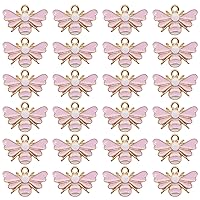 24 pcs Pink Enamel Bee Alloy Charm Gold Honeybee Necklace Pendant Earring Bracelet Keychain Dangle Jewelry Making Crafts 23x15 mm(0.9 by 0.6 inches)