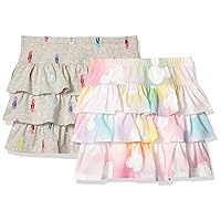 Amazon Essentials Disney | Marvel | Star Wars | Frozen | Princess Girls' Knit Ruffle Scooter Skirts (Previously Spotted Zebra), Pack of 2, Grey/White/Minnie Vibes/Tie Dye, Medium